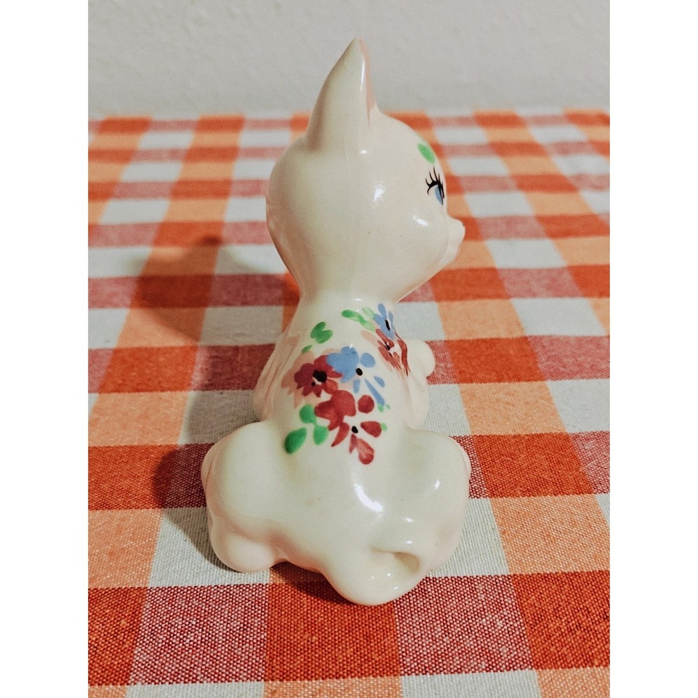 Rare 1940's DeLee Cat  Floral ‎ Porcelain Figurine Pottery Hand Painted - Picture 7 of 8